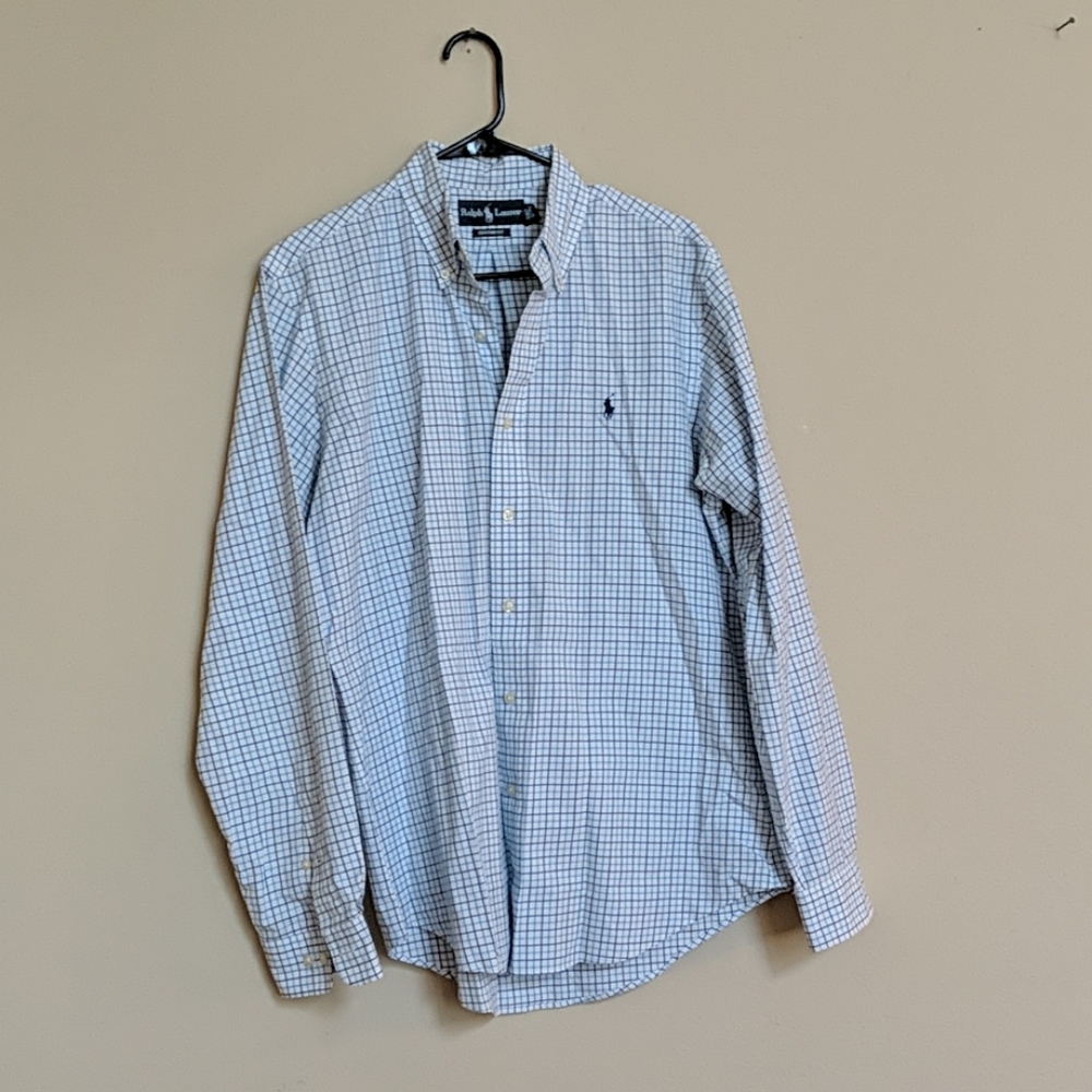 Ralph Lauren white and blue plaid dress shirt